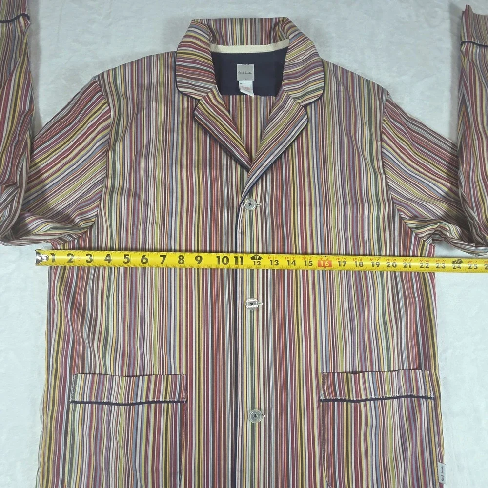 Paul Smith Men's L 2pc Striped Cotton Pajama Set Long Sleeve Button Pockets